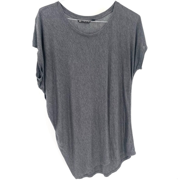 Athleta Threadlight Asym Relaxed Heather Gray Short Sleeve T Shirt Tunic Top - Picture 2 of 7